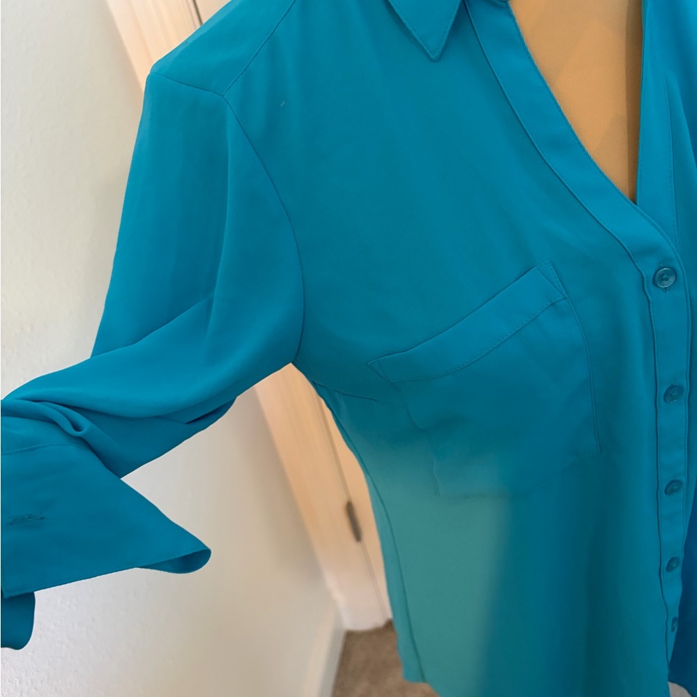 Express Turquoise Button-Down Shirt Women’s Size … - image 2